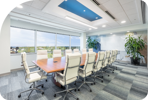 conference room img - Metro Offices Conference room available for Office Space rental with large table and chairs.