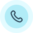 A blue circular icon with a black telephone handset symbol in the center, surrounded by a light blue ring, represents contact.
