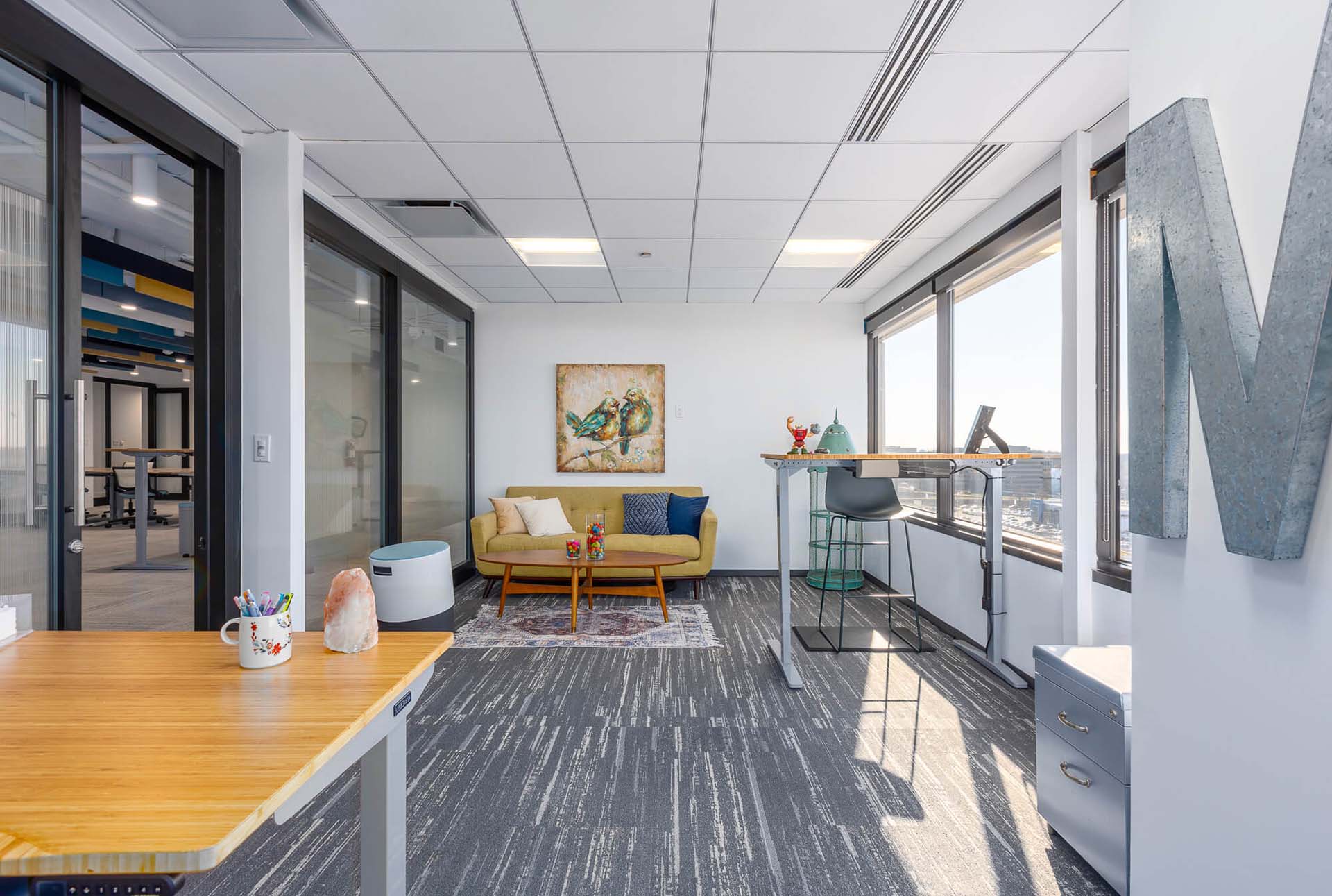 MetroOffices Tysons 33 - Metro Offices Office Space with Desk, Chairs, and Large Window available for rent.